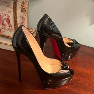 Christian Louboutin Black Patent Peep-Toe Platform Pumps